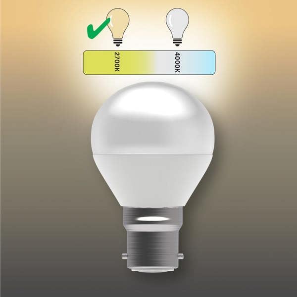 BELL Lighting B22 Dimmable LED Golf Ball Bulb, Warm White 2700K 470lm 4.7W Round Bayonet 40W Equivalent