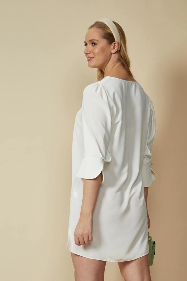 Hoxton Gal Oversized Detailed Sleeves V Neck Tunic in White