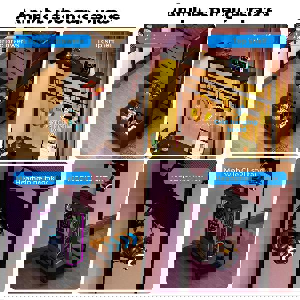 Levede L-Shaped Gaming Desk Office Computer Table with Power Socket LED Drawers