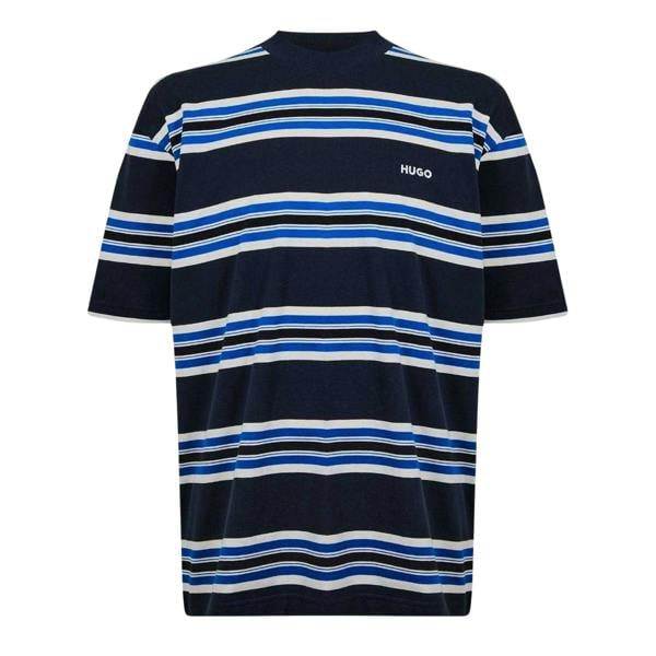 Hugo Mens Natinolo Striped Crew Neck T-Shirt - Dark Blue - 