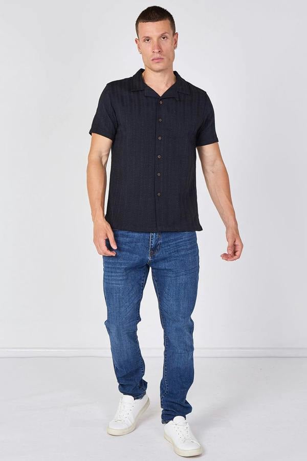 Textured Short Sleeve Resort Collar Shirt