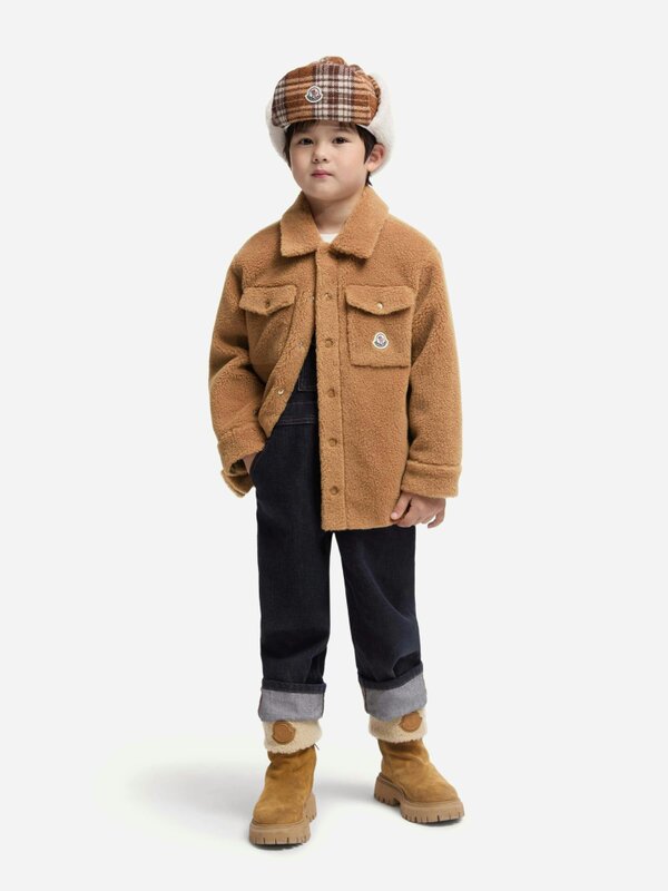 Moncler Enfant Boys Teddy Fleece Overshirt in Beige