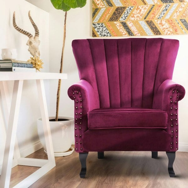 WineRed/Blue Velvet Wingback Chair Upholstered Armchair Wingback Chairs Living and Home