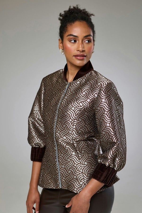 Isha's Timeless collection Dazzle Chocolate Shimmery Fitted Jacket Blouse