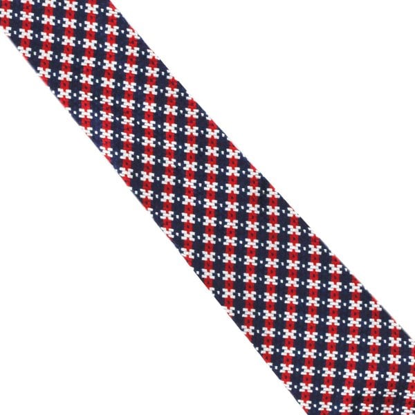 Dunhill check patterned woven silk tie red navy blue white