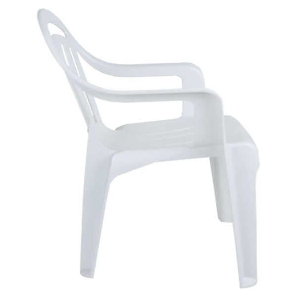 4 x White Stackable Plastic Low Back Garden Chairs For Patios & Outdoor Picnics