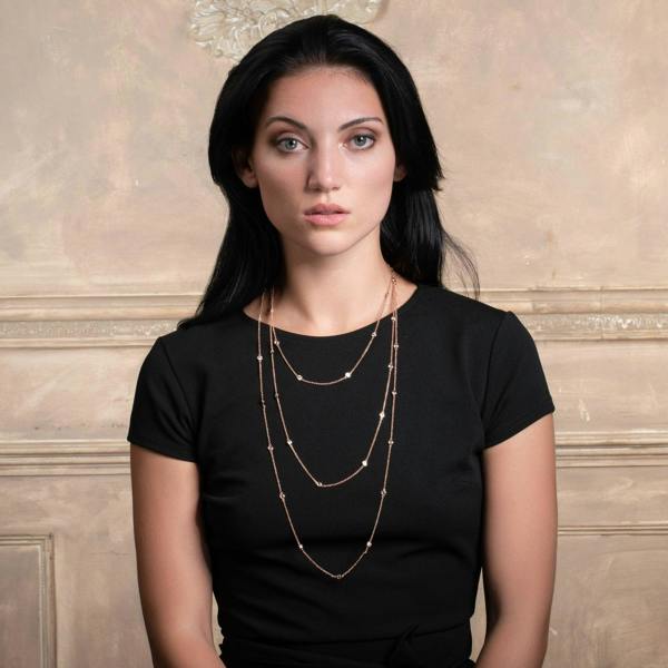 Long Rose Gold Chain Necklace with Stones - namana.london