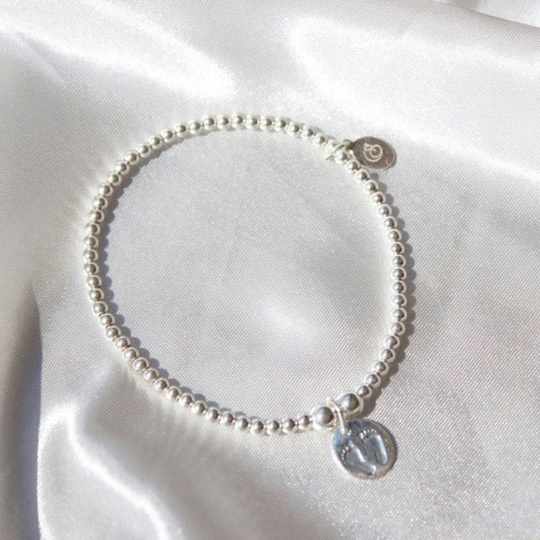 Footprints on Silver Ball Bead Bracelet - MYLEE London