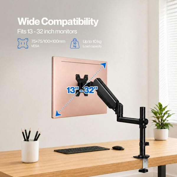 Levede Single Monitor Arm Adjustable Desk Mount with Cable Management Black