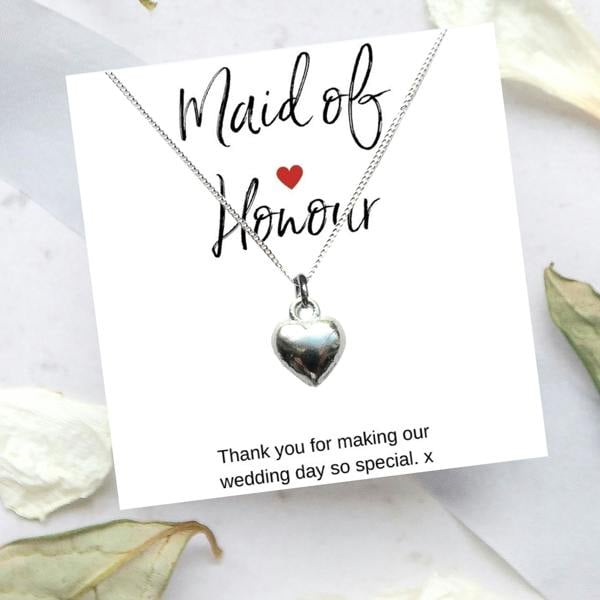 Aye Do Gifts Maid of Honour Heart Necklace & Thank You Gift Card