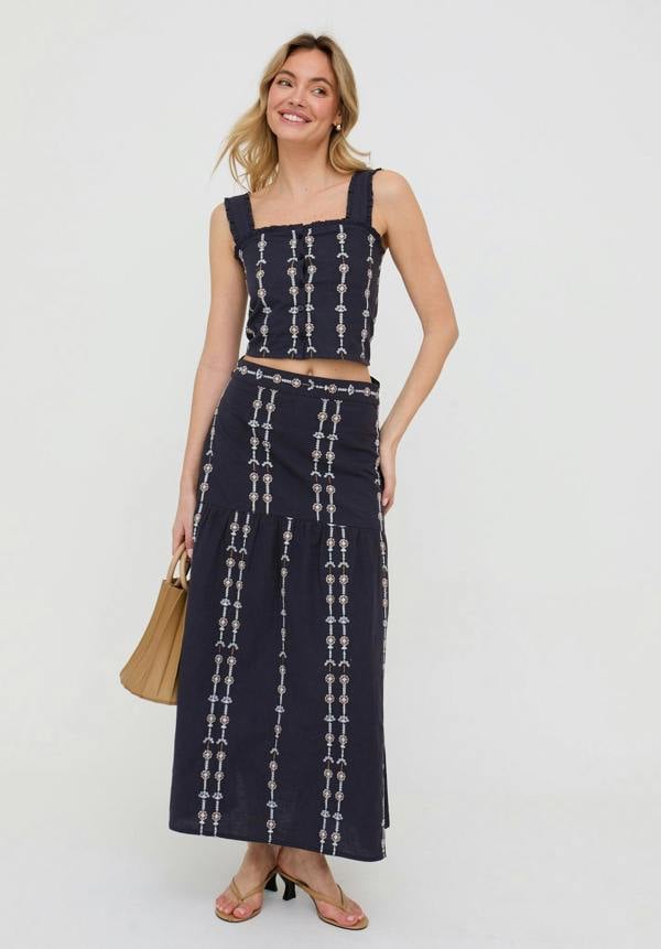 Bolli Embroidered Maxi Skirt In Navy - image 1