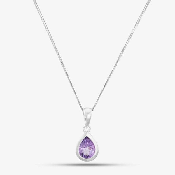 T. H. Baker Sterling Silver Amethyst Teardrop Necklace P2429M N2326
