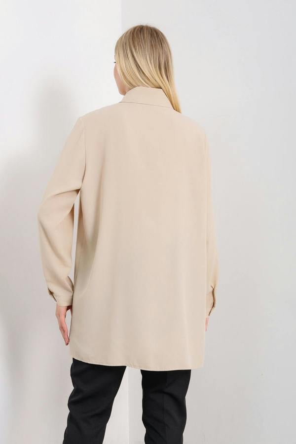 Hoxton Gal Relaxed Fit Long Sleeves Tunic in Beige