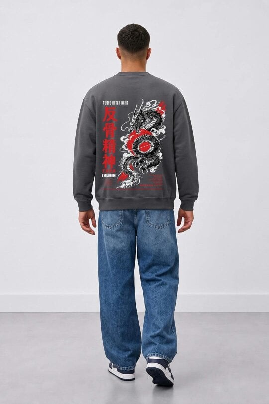 London Attitude Tokyo After Dark Graphic Sweatshirt - Steel Grey