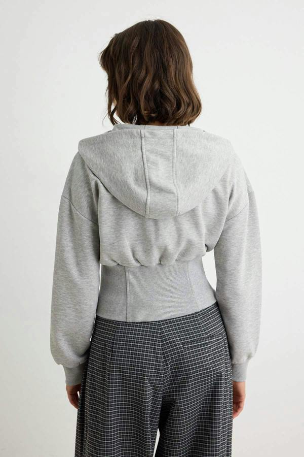 Thick Hooded Zip Through Cropped Sweatshirt