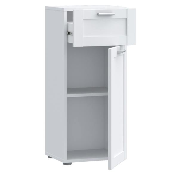Furniture To Go Lokko Bathroom Storage Unit with 1 Door & 1 Drawer with Silver Handles in White