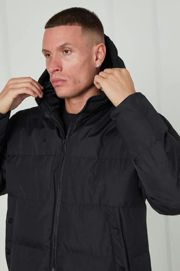 Elaina Fashion Men’s Longline Heavy Puffer Coat – Black