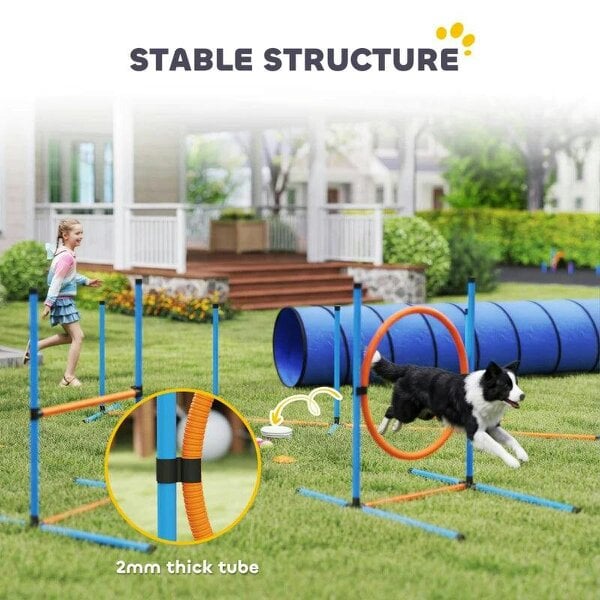 Dog Agility Equipment, 8PCS Agility Training Set with Tunnel, Weave Poles, Adjustable Hurdles, Jump Ring