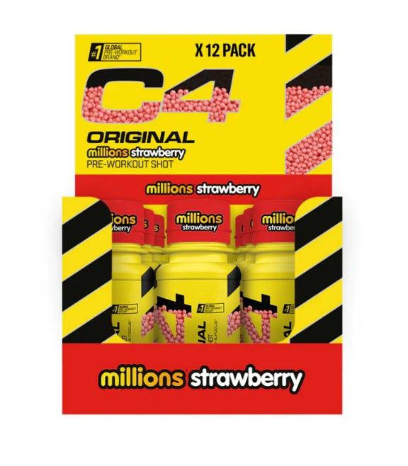 Cellucor C4 Original Pre-Workout Shot, Millions Strawberry - 12 x 60 ml.