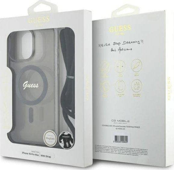 Guess Crossbody Cord Script Case with MagSafe for iPhone 16 Pro 6.3" Black - GUHMP16LHCTSGNSK