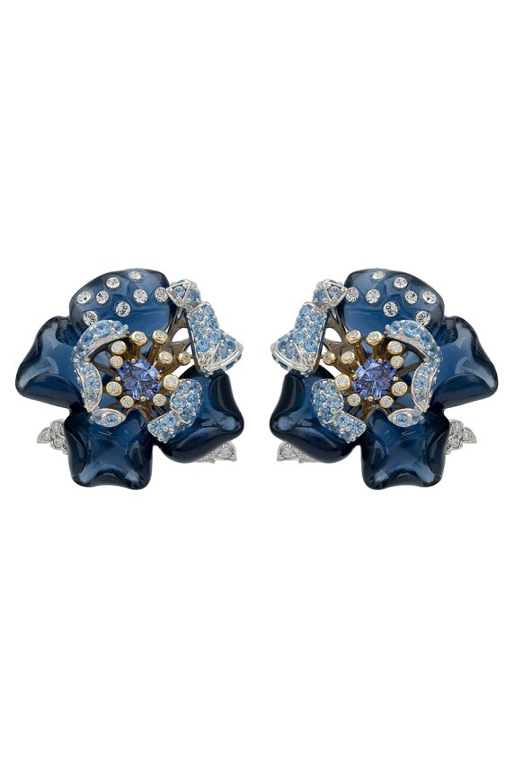 Latelita Blue Rose Flower Stud Earrings Dual Plating