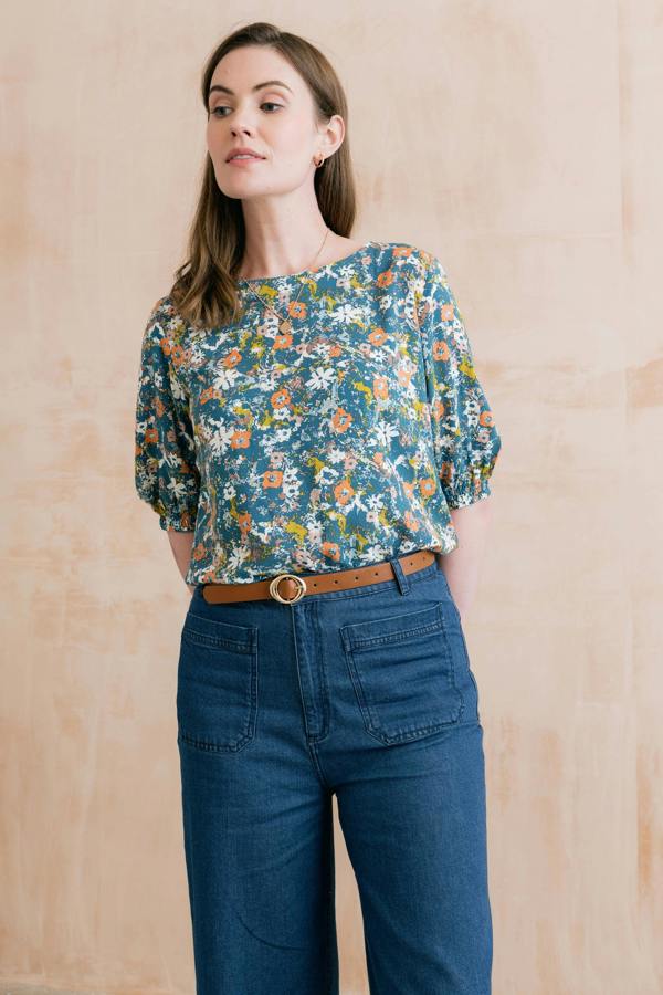 Lily & Me Meadow Printed Top Petrol