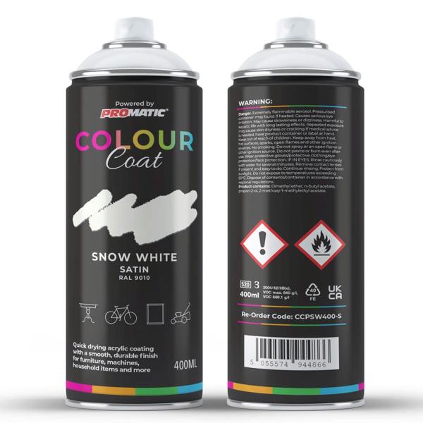 Colour Coat Snow White RAL 9010 Satin Spray Paint 400ml