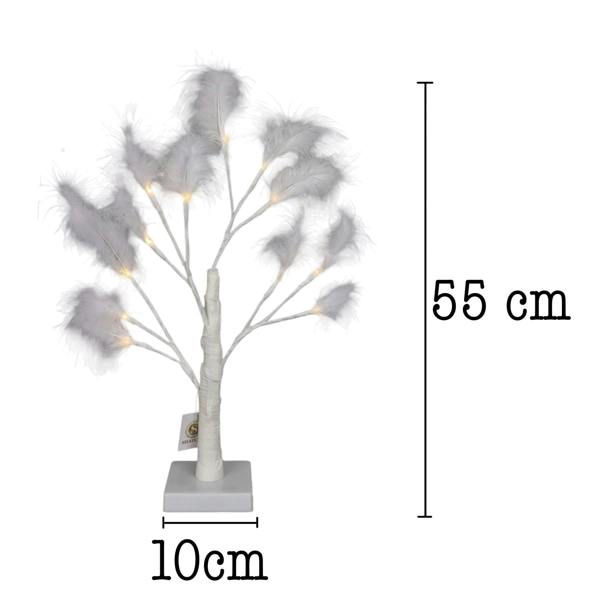 55cm White Feather Tree Table Lamp with Warm White LEDs, Battery-Operated Decorative Light image 3