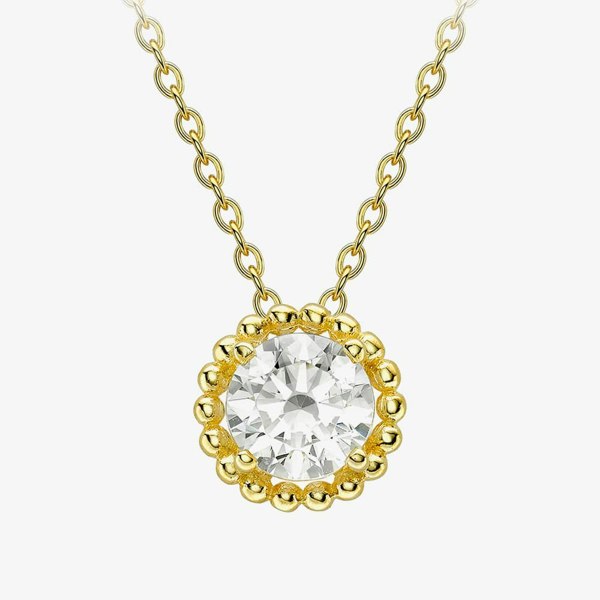 T. H. Baker 9ct Yellow Gold White Cubic Zirconia Halo Necklace 1.19.0484