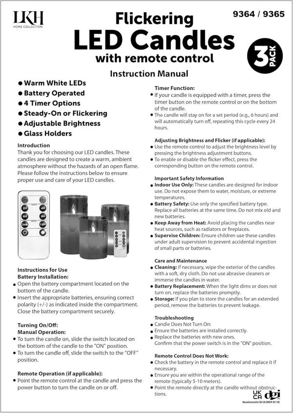 LKH HOME COLLECTION Flickering Glass LED Candles Pack of 3 - Warm White Light Battery Operated Candles with Remote Control