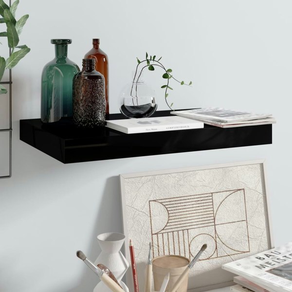 Berkfield Floating Wall Shelf High Gloss Black 40x23x3.8 cm MDF