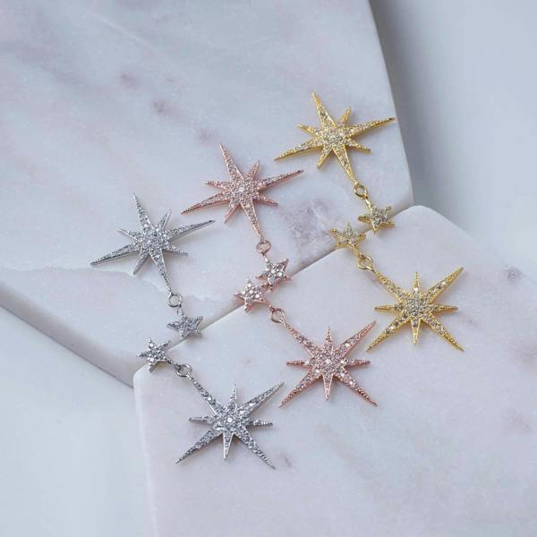 Petite Star Burst Drop Earrings Silver - LATELITA Earrings