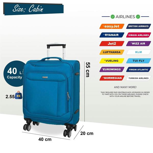 Snowball Lightweight Suitcase  4 Wheel Luggage Travel Cabin TSA Soft Bag
