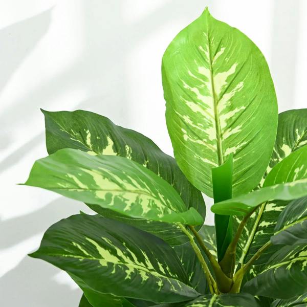 Artificial evergreen tree leaf detail with variegated glossy green foliage