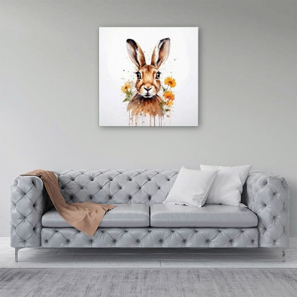 Warren Reed Watercolour Hare and Daisies Canvas