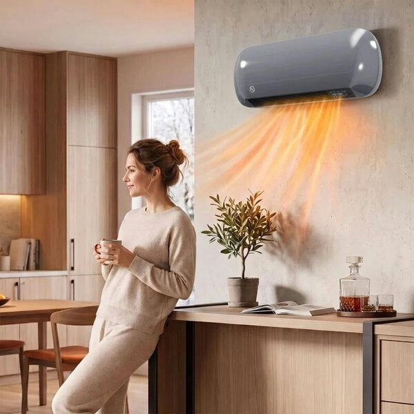 Bobobiy 2000W Ceramic Electric Heater with Fan, Adjustable Thermostat, Wall Mounted - Grey