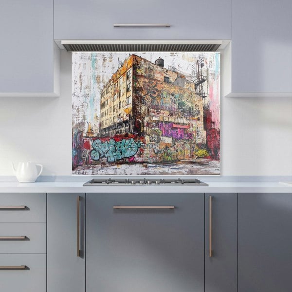 Warren Reed Urban Graffiti Building Art Glass Kitchen Splashback - 00024