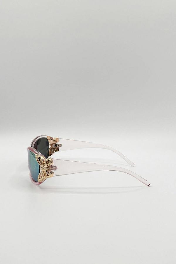 Vintage Wrap Around With Butterfly Detail Sunglasses in Pink Multi - svnx
