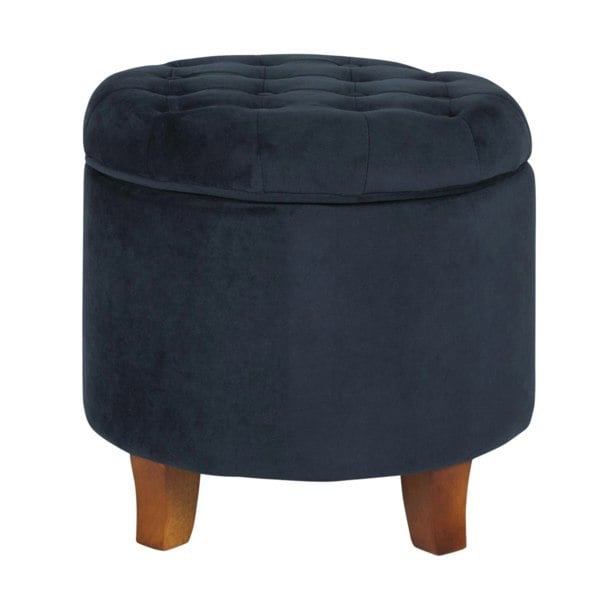 Luxury Living Cambridge Tufted Round Storage Ottoman Footstool - Ink Navy