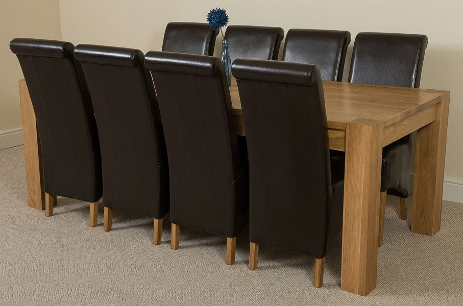 That's Furniture Kuba Extra Large Oak Dining Table with Montana Leather Chairs