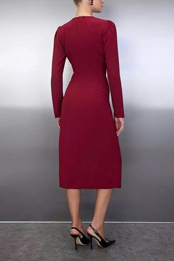WOVCOR Wrap Skirt Midi Woven Dress with Cut Out and Accessory Detail