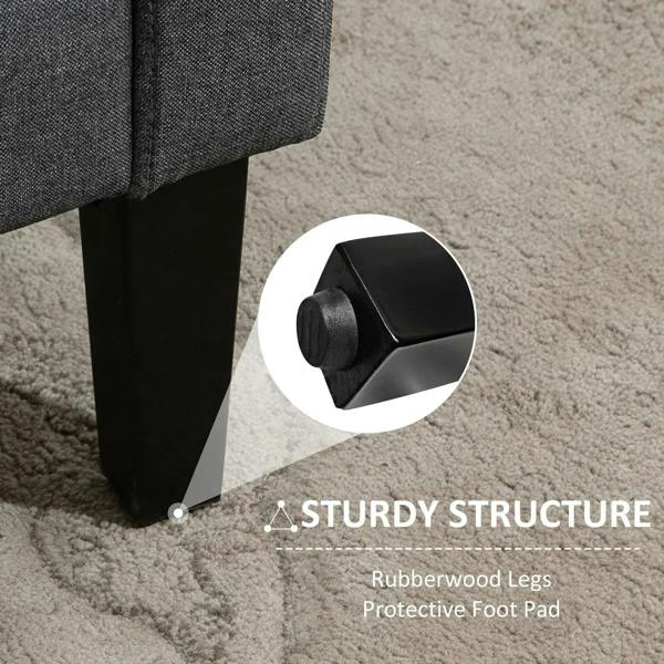 Charcoal grey loveseat with rubberwood leg and protective foot pad