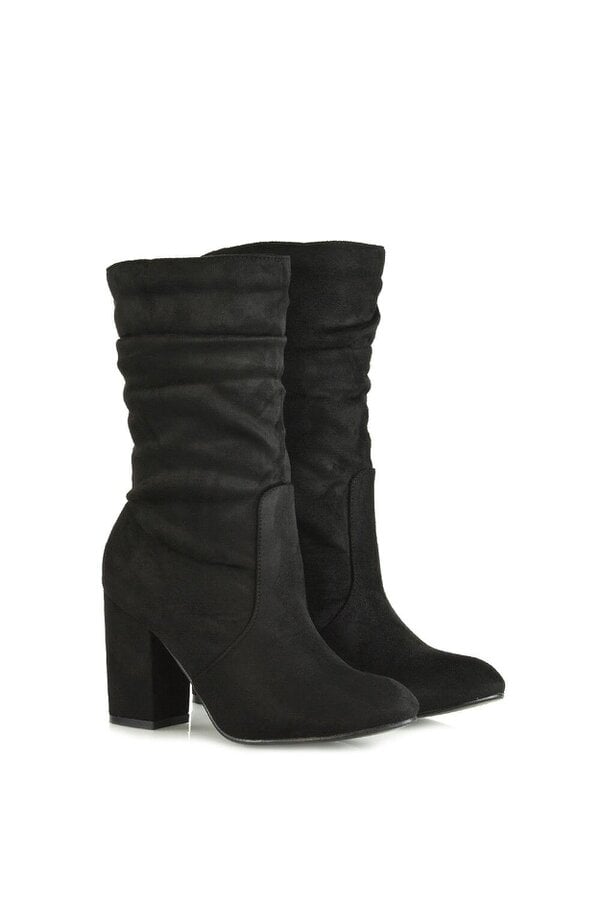 XY LONDON Mid Calf High Block Heel Ruched Boots