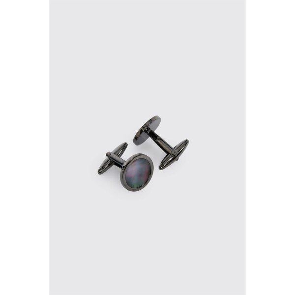 Limehaus Gunmetal Round Mother of Pearl Cufflinks
