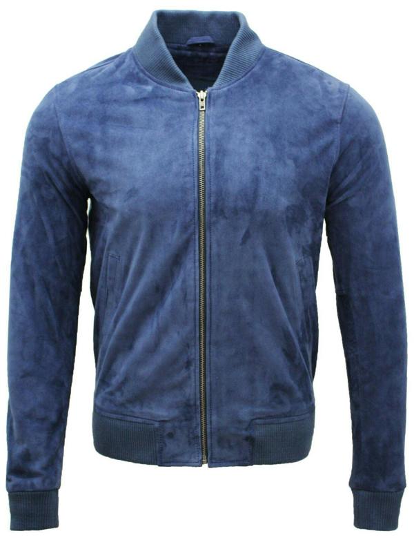 Infinity Leather Mens Varsity Soft Suede Leather Bomber Jacket