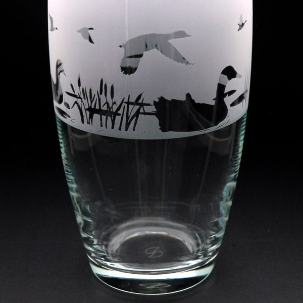 Glyptic Glass Art Duck Glass Botanica Vase - Hand Etched/Engraved Gift