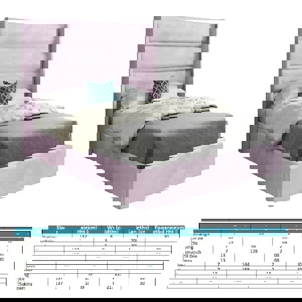 Casa Magna Nuno Straight Winged Upholstered Soft Velvet Bed Frame - Pink