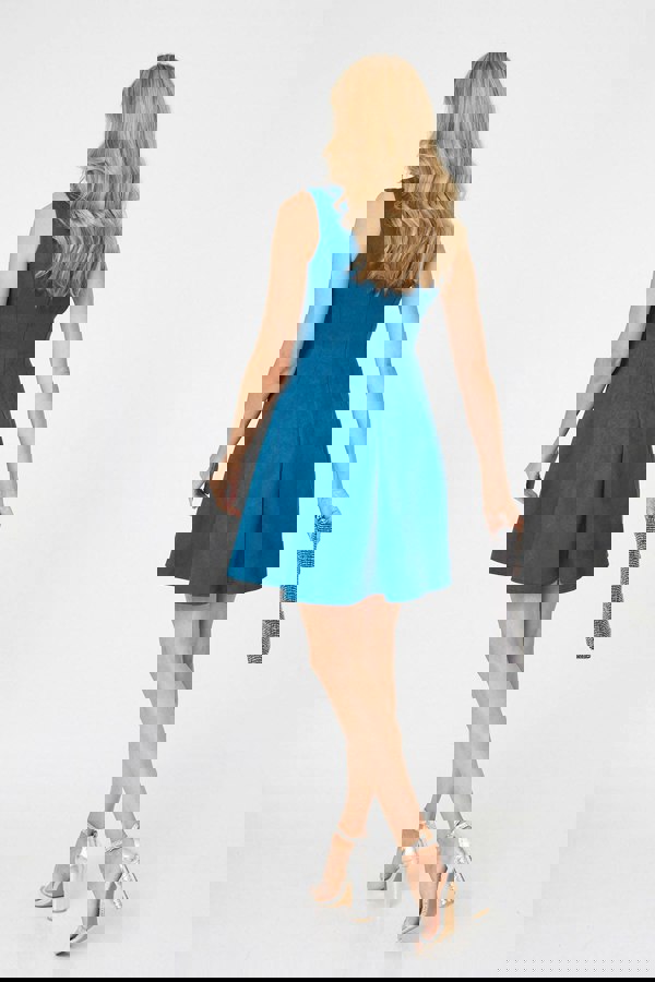 Teal | Faux Suede Knee Length Skater Dress
