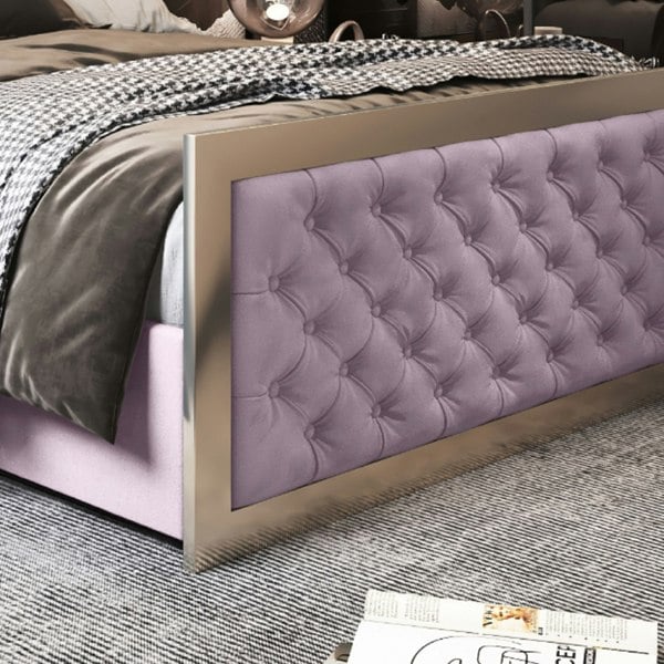 Casa Magna Maddison Upholstered Soft Velvet Metal Bed Frame - Pink