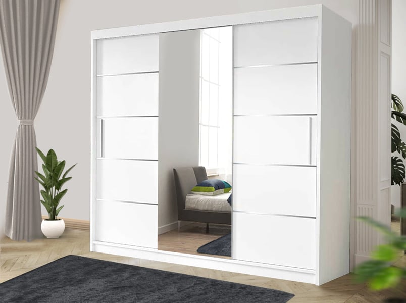 RAC3 Stylish Bedroom Sliding Wardrobe  -  comes in White/Grey/Black/Oak and Width 120cm/150cm/180cm/203cm/250cm